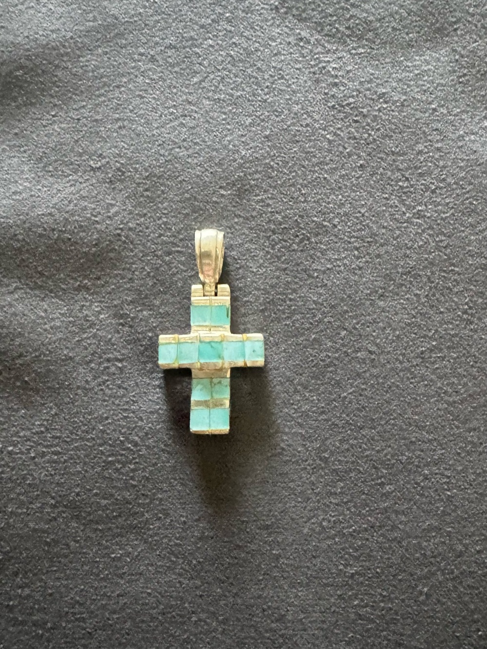 Turquoise Inlay Cross Pendant Necklace - Navajo Turquoise and Sterling Silver